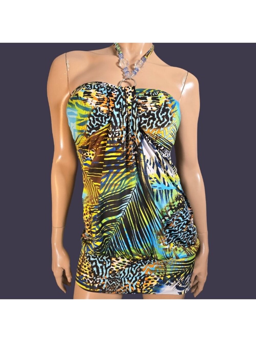 Vintage Y2K Micro Mini Bubble Dress Size M Beaded Mermaid Euro Summer Clubbing